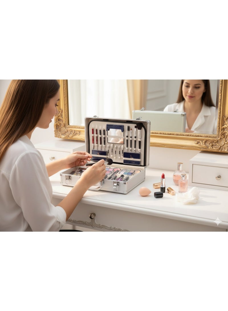 Soft Rose Complete Makeup Kit (Large Size) - Professional Aluminum Case Comprehensive Face, Eyes & Lips - Luxury Beauty Set with Mirror & Applicators - Image 5